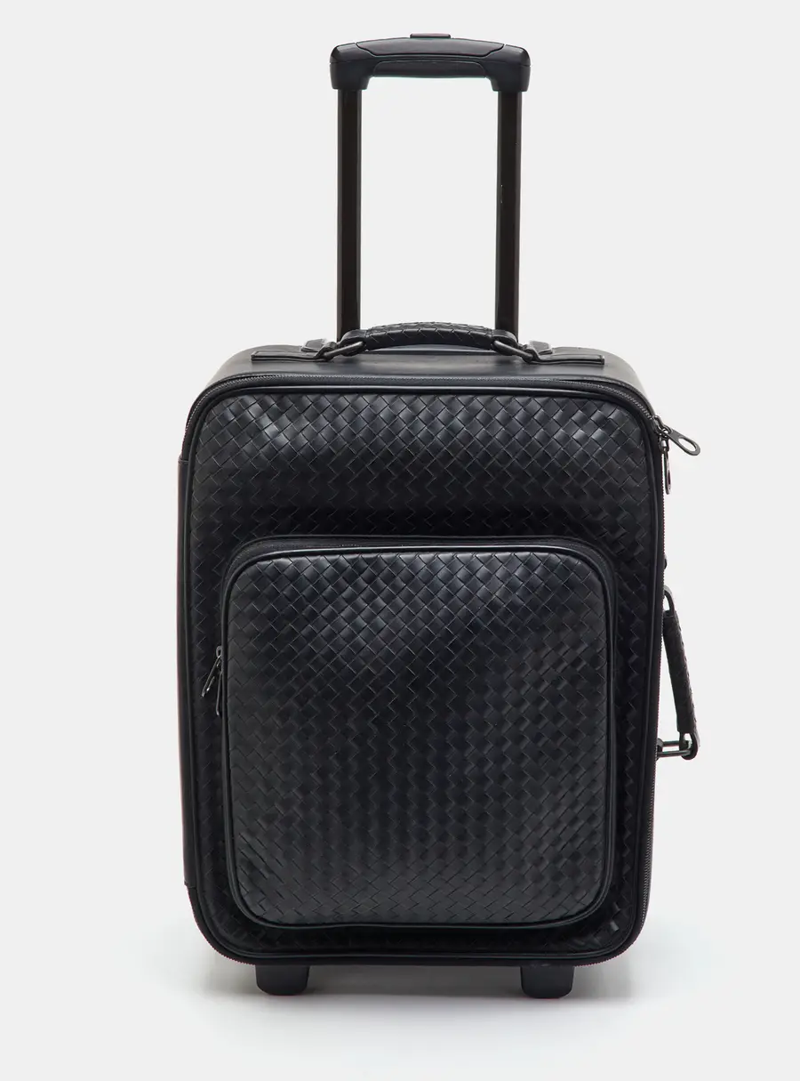 Bottega Veneta Black Intrecciato Leather Trolley Suitcase