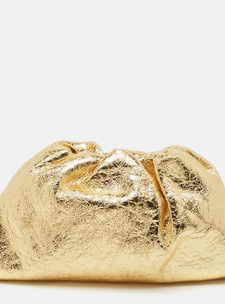 Bottega Veneta The Pouch Teen Gold Crinkle Foil Leather Clutch