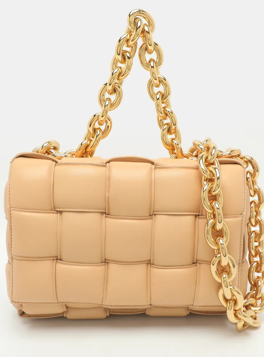 Bottega Veneta Cassette Chian Maxi Padded Beige Leather Shoulder Bag