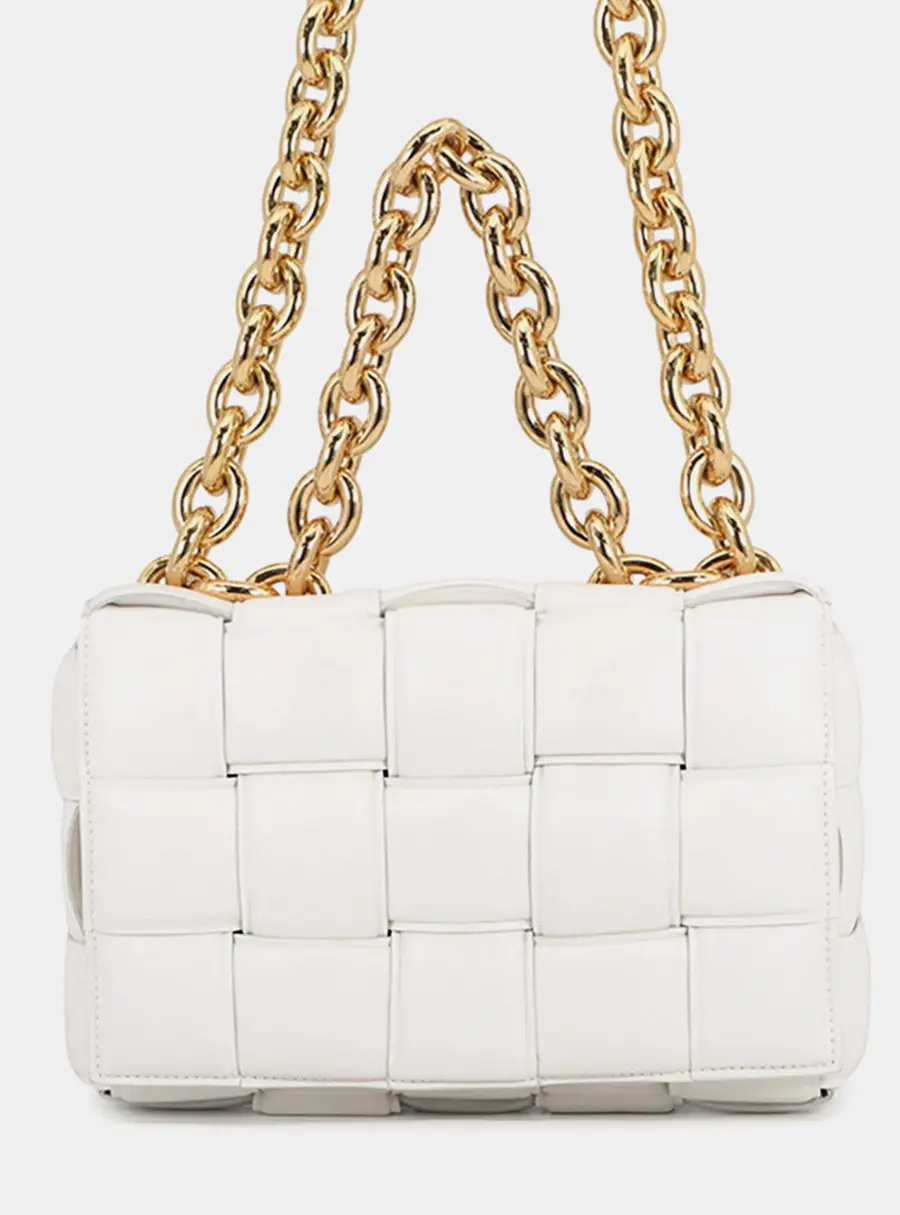 Bottega Veneta Cassette Chain White Leather Shoulder Bag