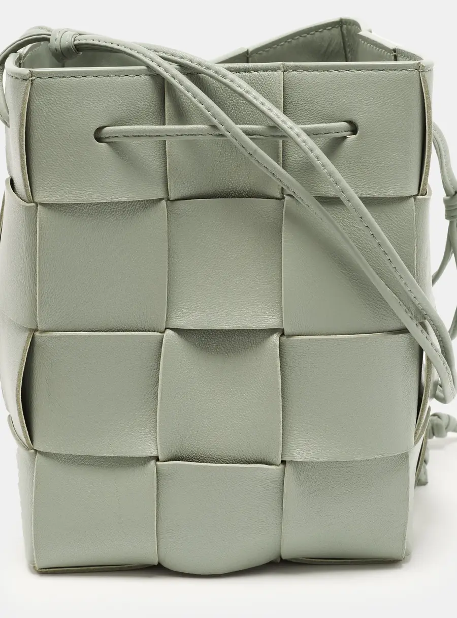 Bottega Veneta Cassette Small Light Green Intrecciato Leather Bucket Bag