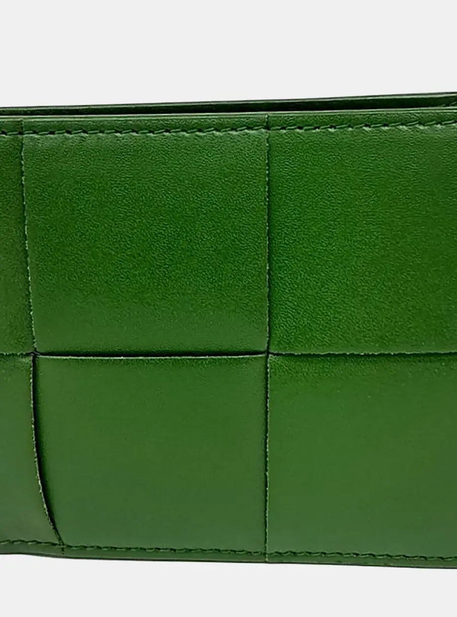 Bottega Veneta Green Leather Mesh Wallet