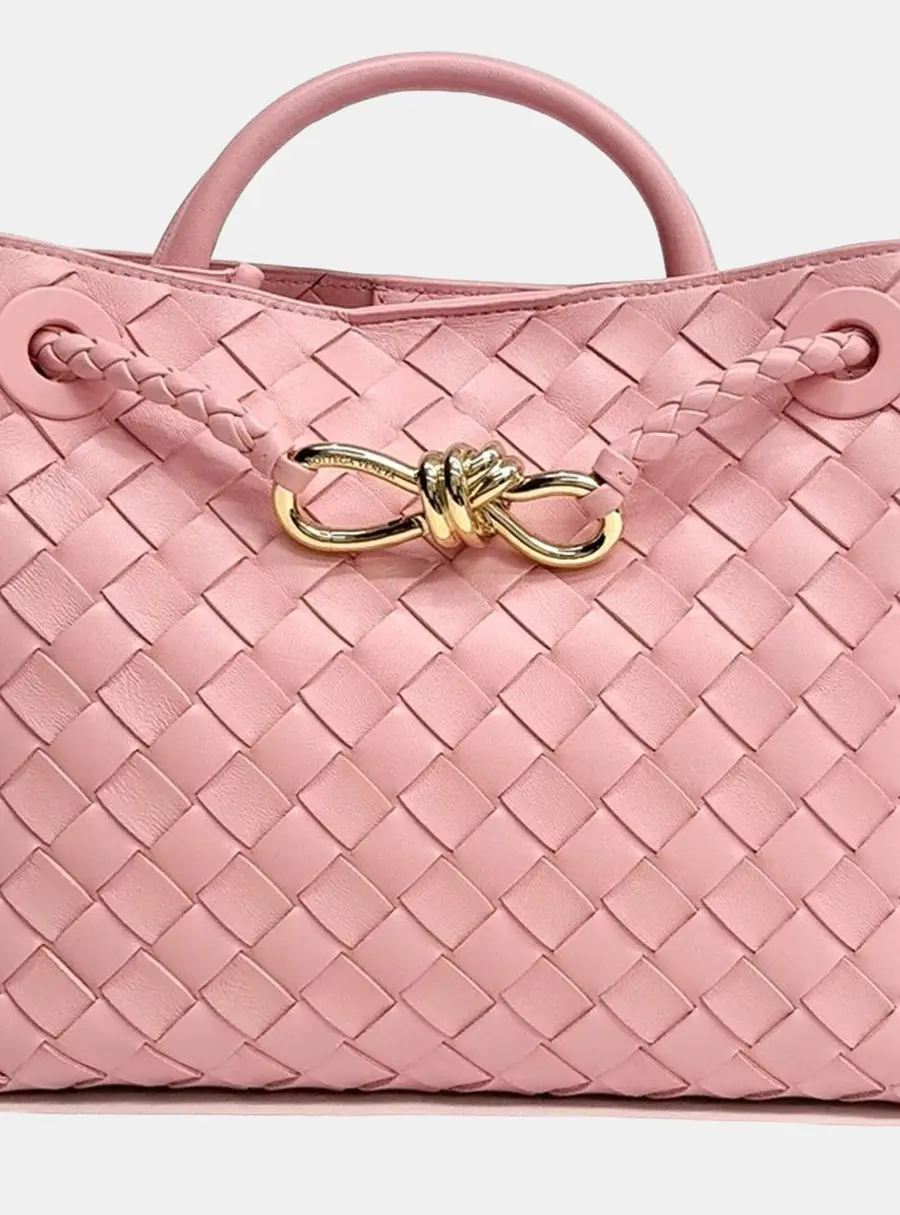 Bottega Veneta Andiamo Small Pink Lambskin Leather Top Handle Bag