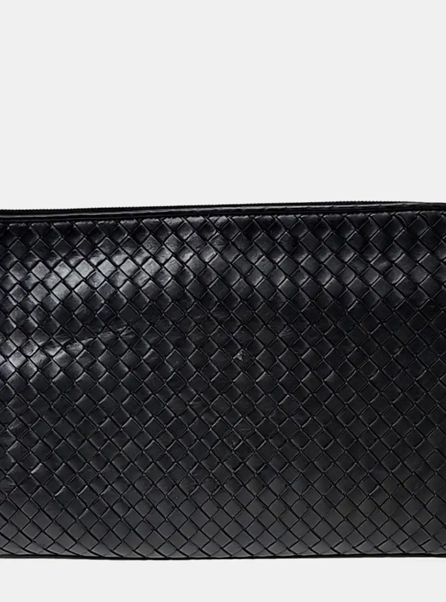 Bottega Veneta Black Leather Mesh Clutch