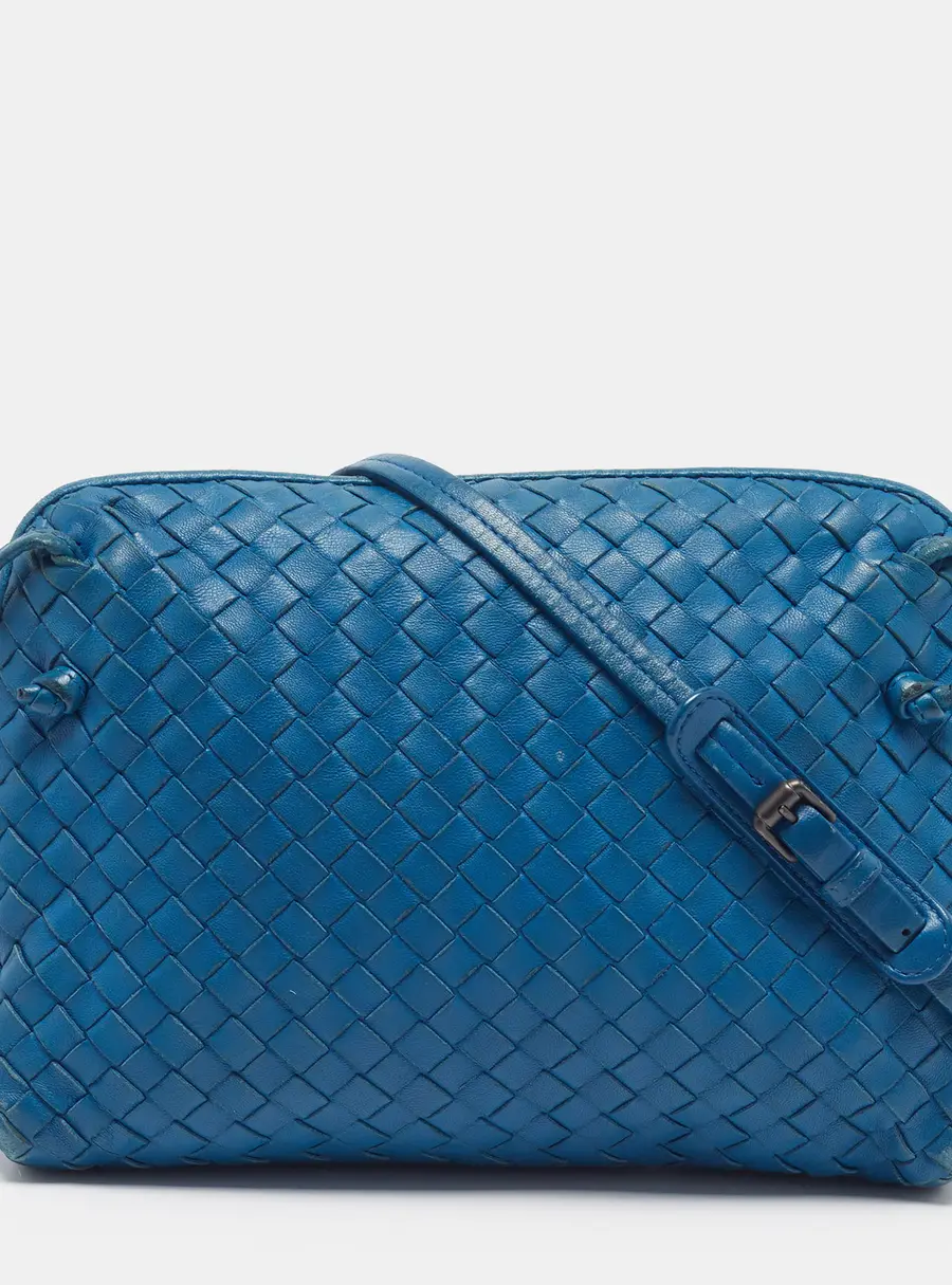 Bottega Veneta Nodini Blue Intrecciato Leather Shoulder Bag