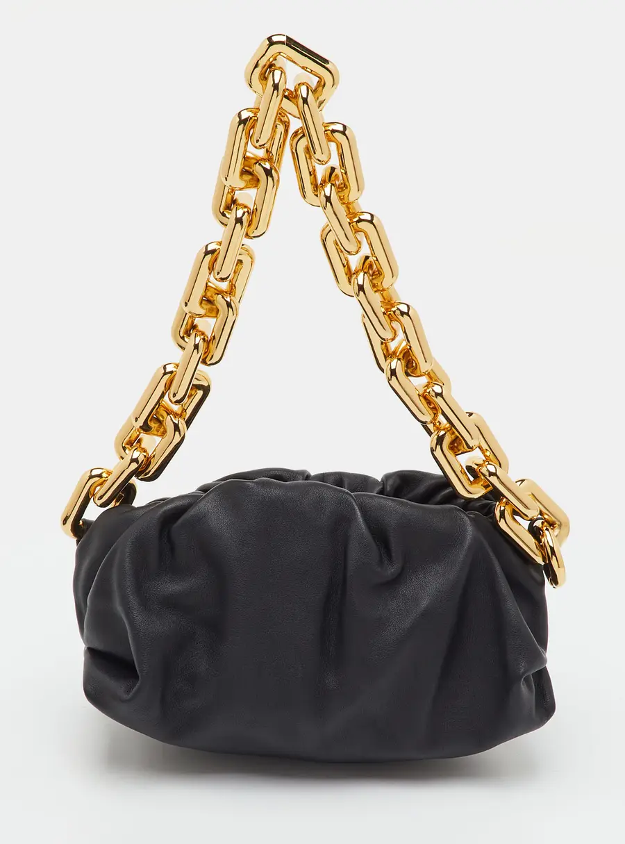 Bottega Veneta The Pouch Black Leather Chain Shoulder Bag