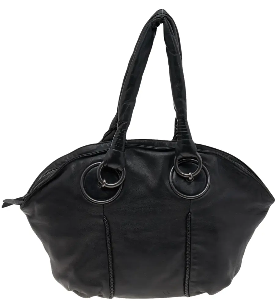 Bottega Veneta Black Lambskin Leather Satchel