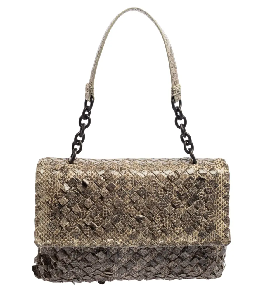 Bottega Veneta Olimpia Beige Snakeskin Leather Shoulder Bags