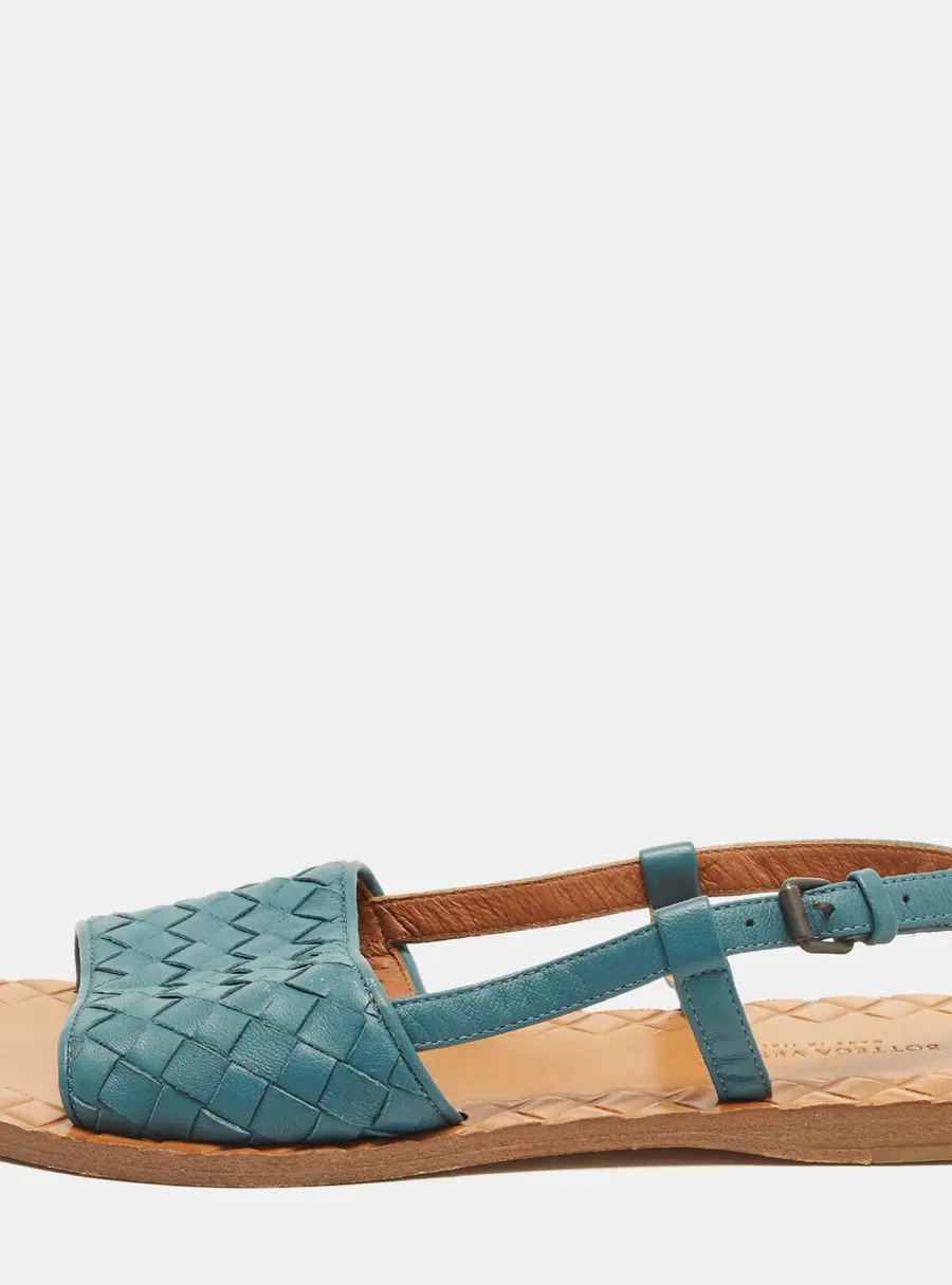 Bottega Veneta Size 34.5 Blue Intreciatto Leather Slingback Sandals