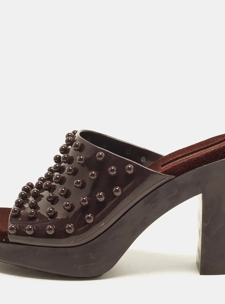 Bottega Veneta Size 41 Purple Rubber Loved Gleam Block Heel Platform Mules