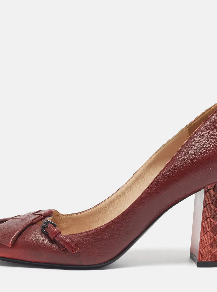Bottega Veneta Cherbourg Size 38 Red Leather Block Heel Pumps