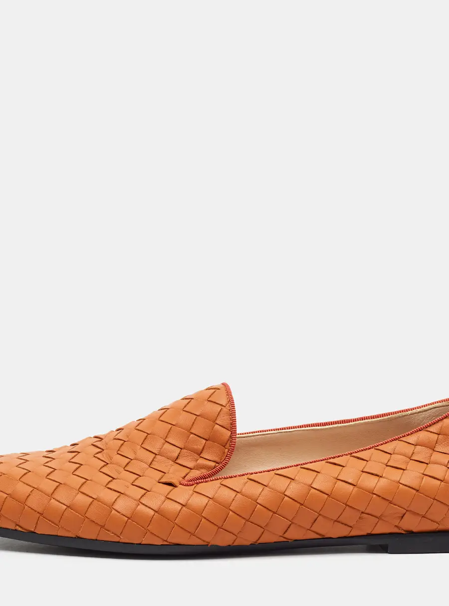 Bottega Veneta Size 39 Orange Intrecciato Leather Smoking Slippers