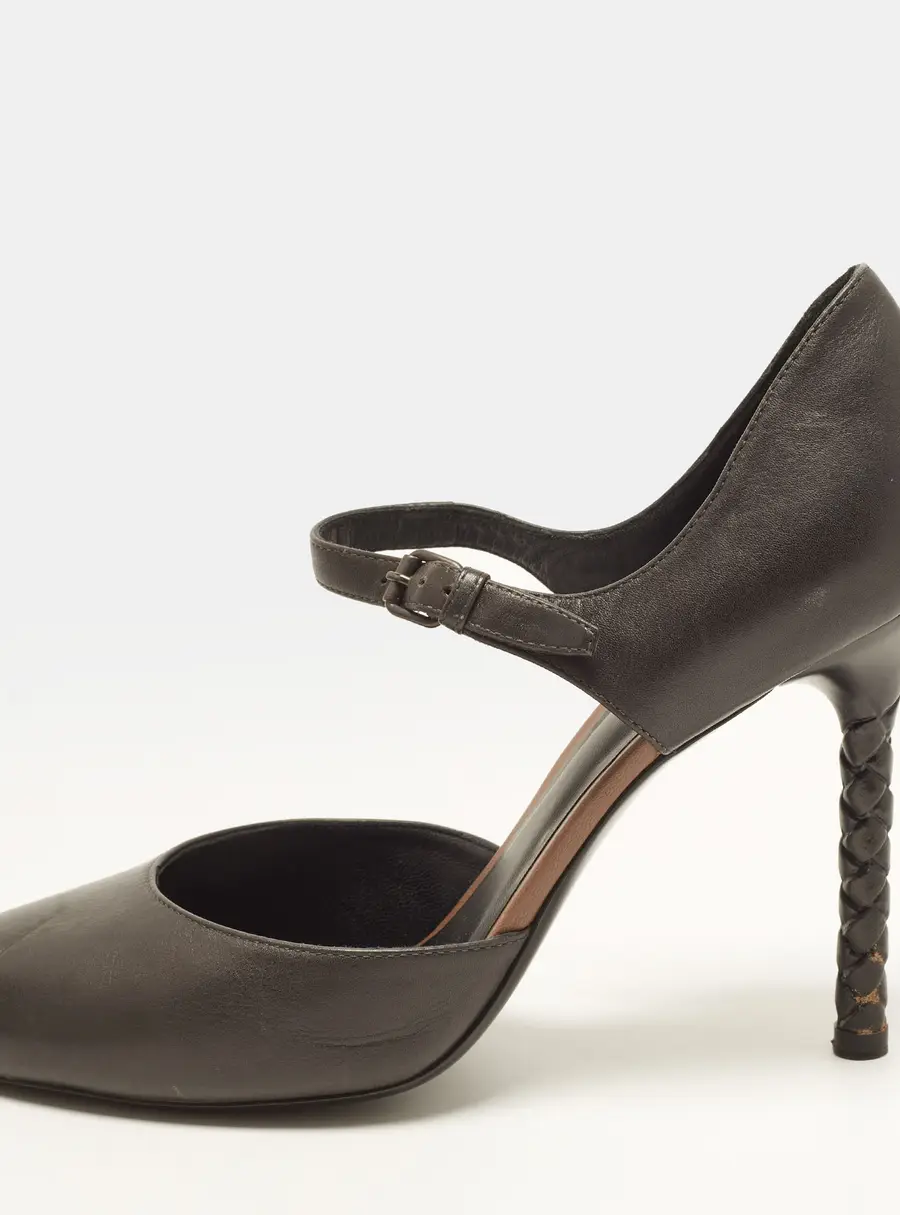 Bottega Veneta Size 39.5 Dark Grey Leather Mary Jane Pumps
