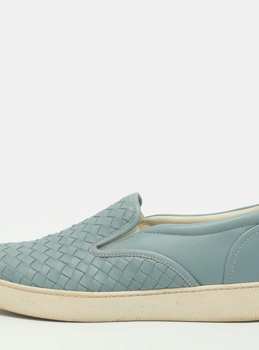 Bottega Veneta Dodger Size 39 Light Blue Intrecciato Leather Slip On Sneakers