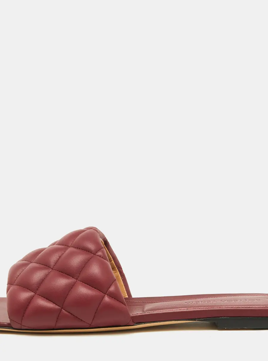 Bottega Veneta Burgundy Leather Lido Flat Slide Sandals Size 39