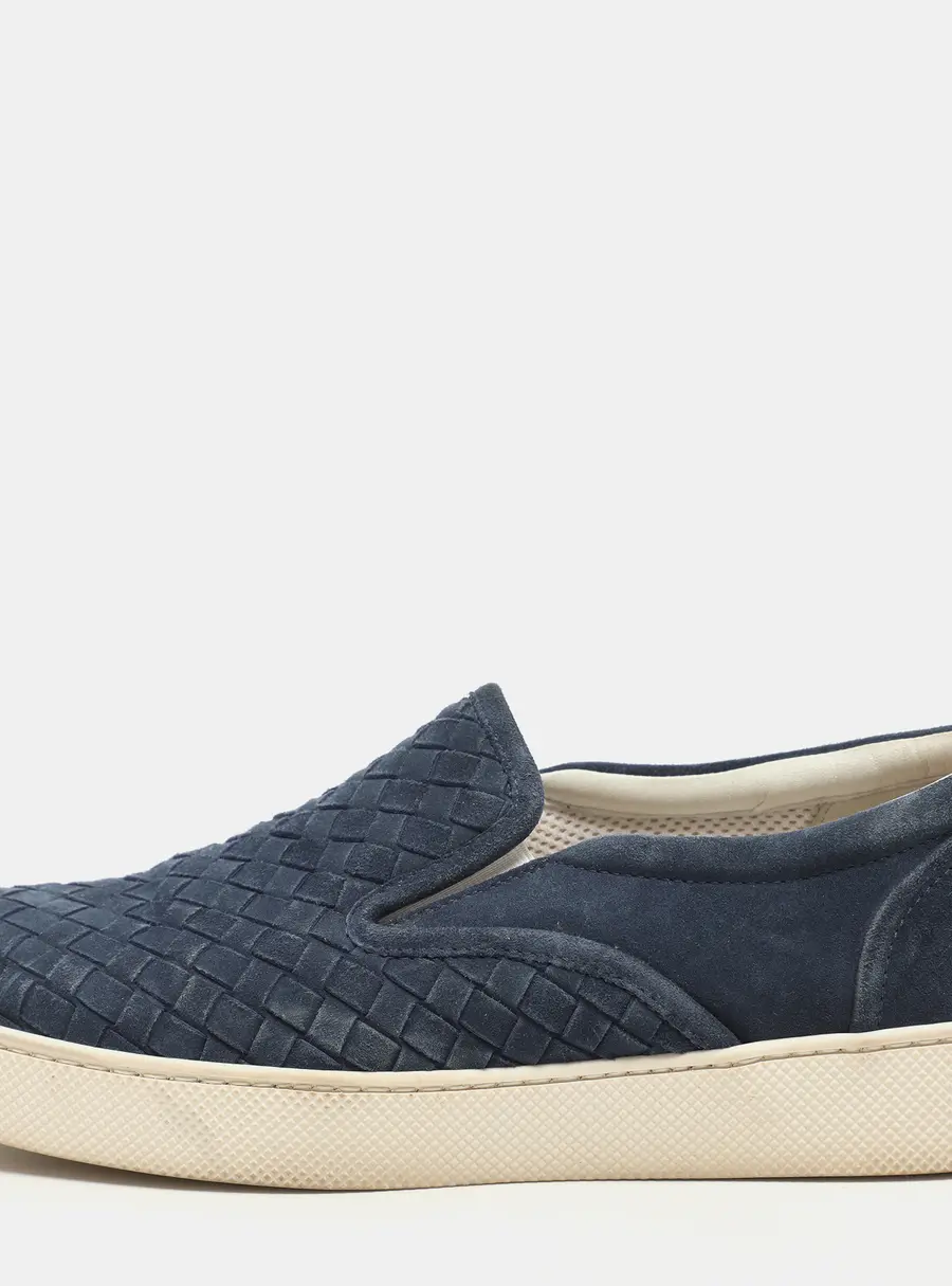 Bottega Veneta Navy Blue Intrecciato Suede Dodger Slip On Sneakers Size 36