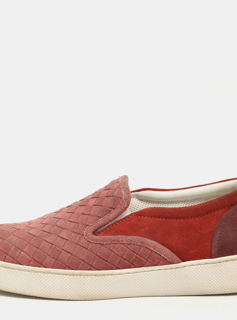 Bottega Veneta Burgundy/Brick Red Intrecciato Suede Dodger Slip On Sneakers 36
