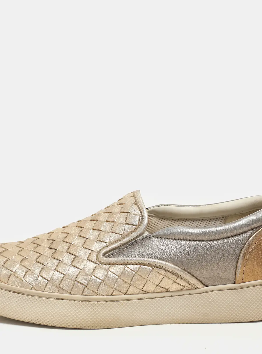Bottega Veneta Gold Intrecciato Suede Dodger Slip On Sneakers 36