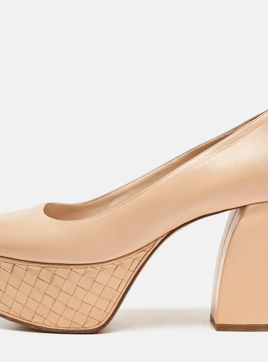 Bottega Veneta Beige Leather Intrecciato Platform Pumps Size 38