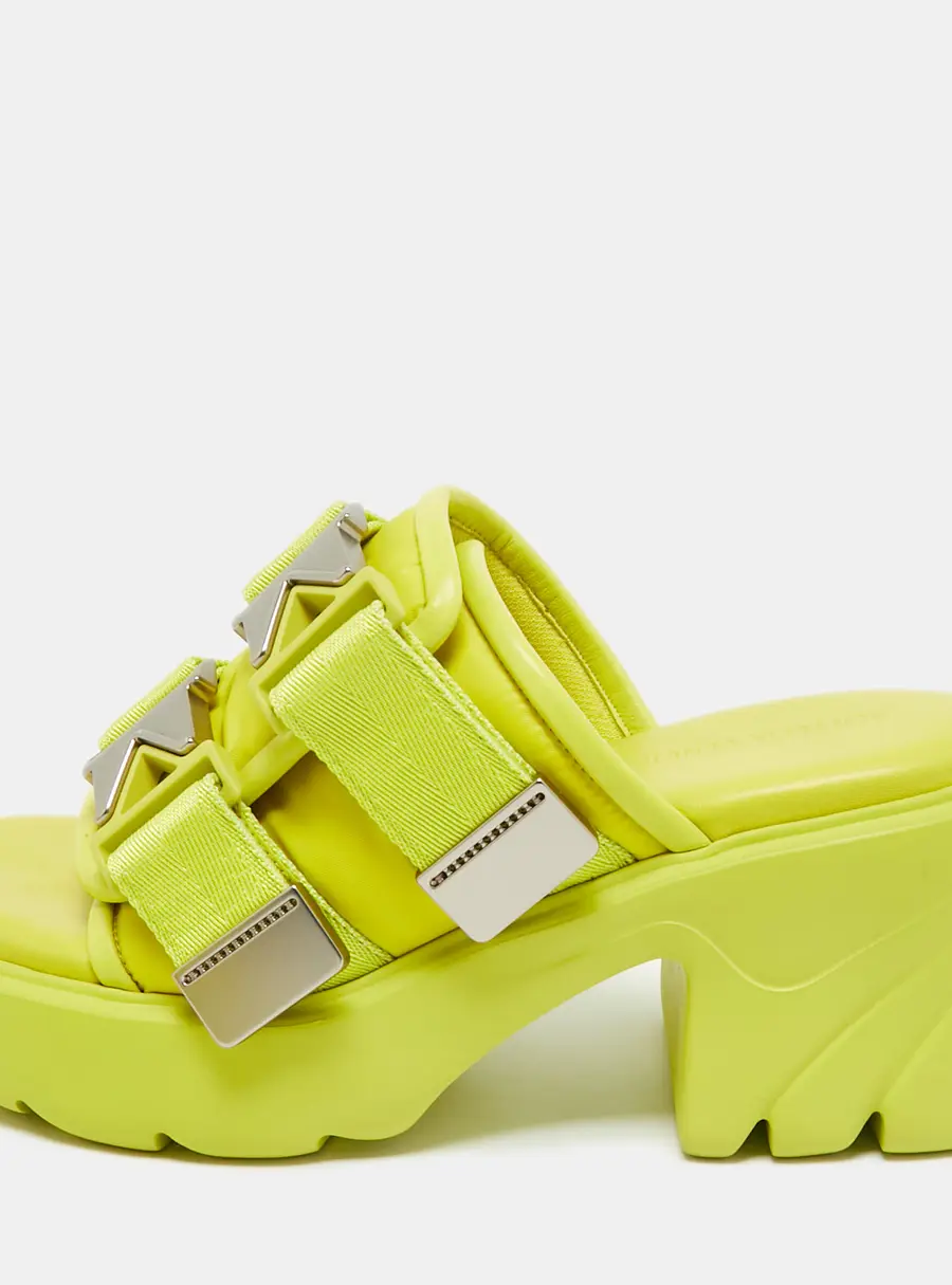 Bottega Veneta Neon Yellow Nylon and Leather Flash Platform Slide Sandals Size 39
