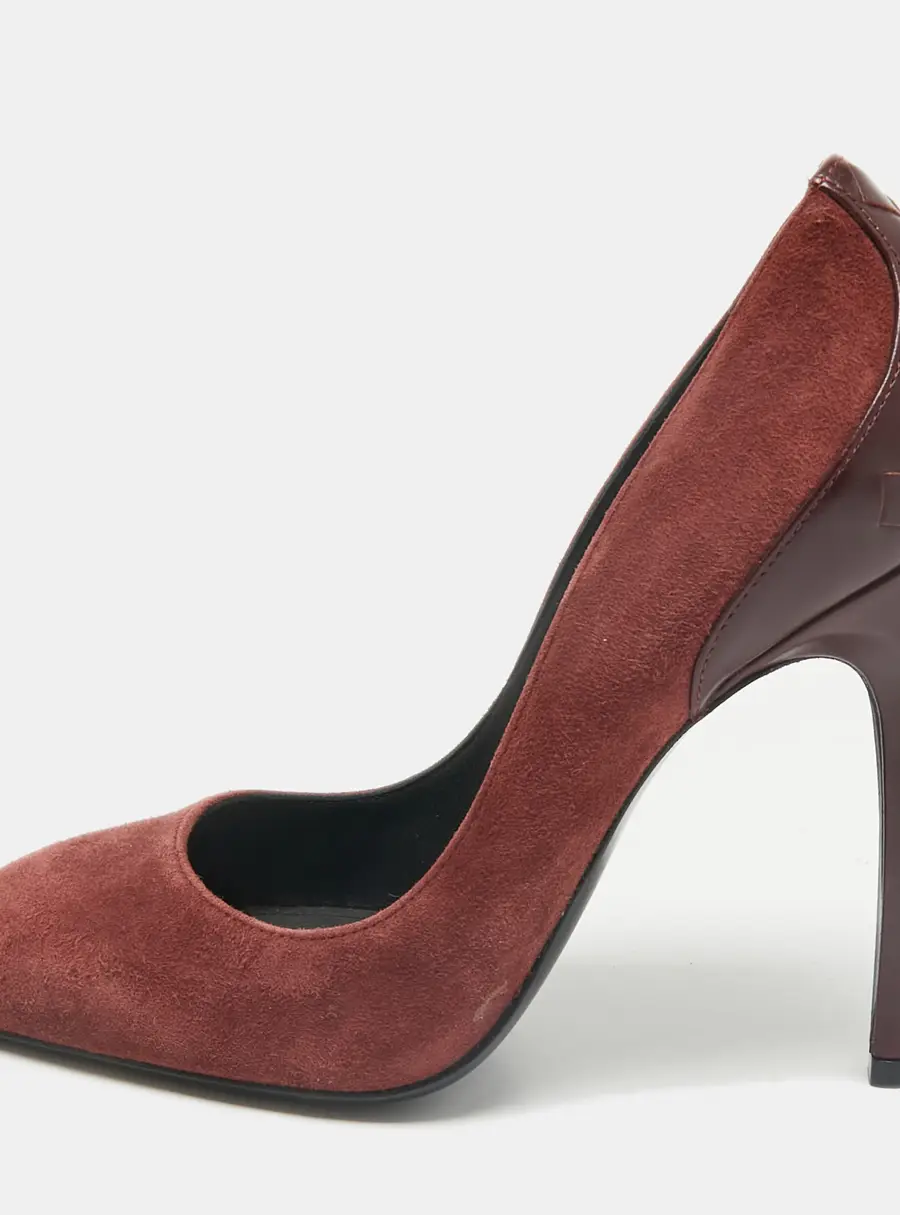 Bottega Veneta Burgundy Intrecciato Leather And Suede Round Toe Pumps Size 37