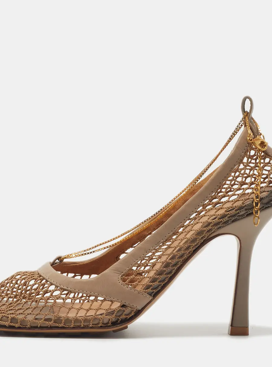 Bottega Veneta Stretch Size 35 Beige Leather and Mesh Pumps