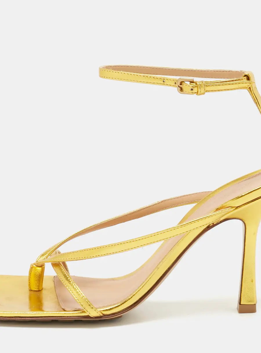 Bottega Veneta Gold Leather Stretch Ankle Strap Sandals Size 37.5