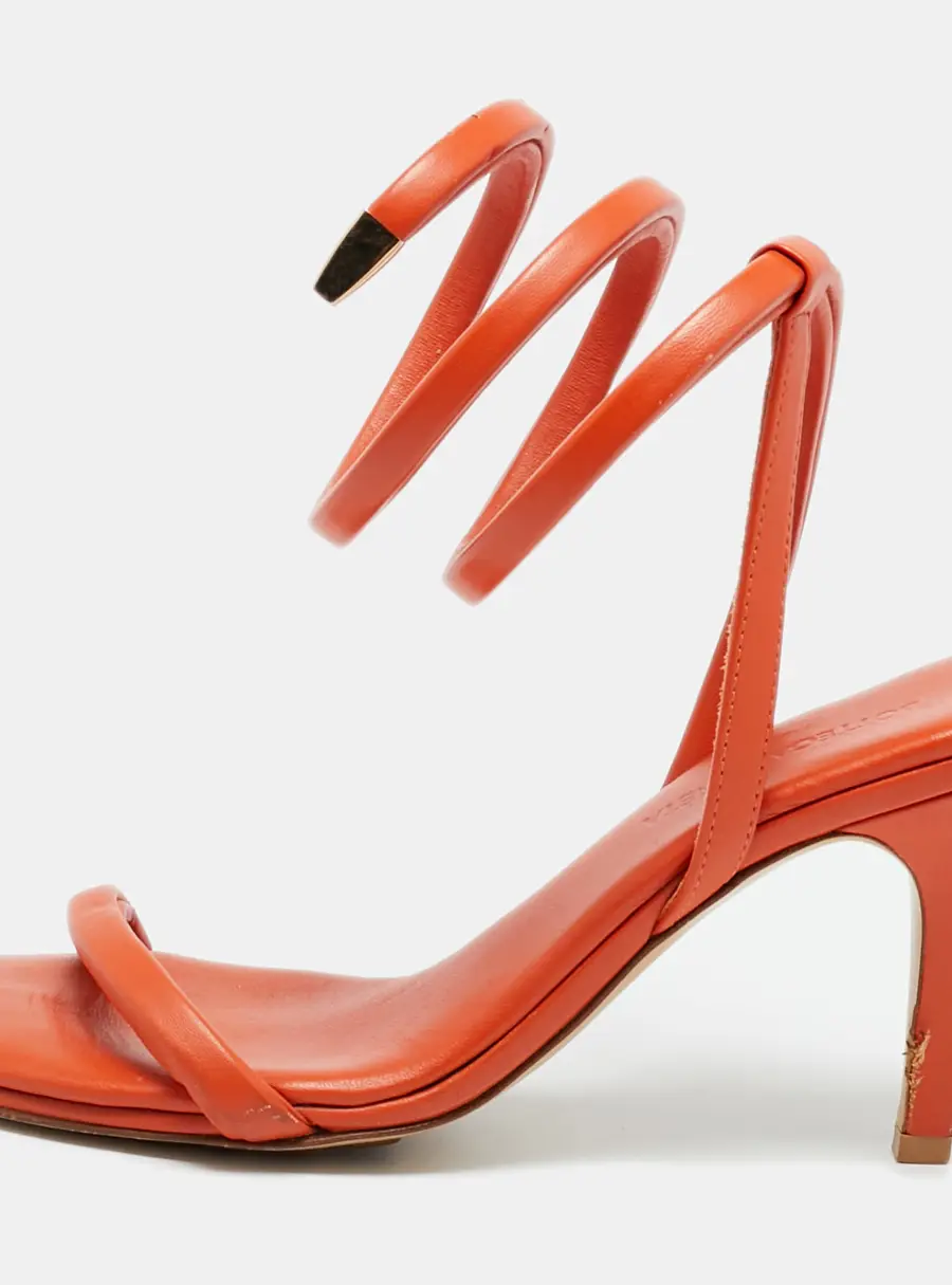 Bottega Veneta Orange Leather Ankle Wrap Sandals Size 36