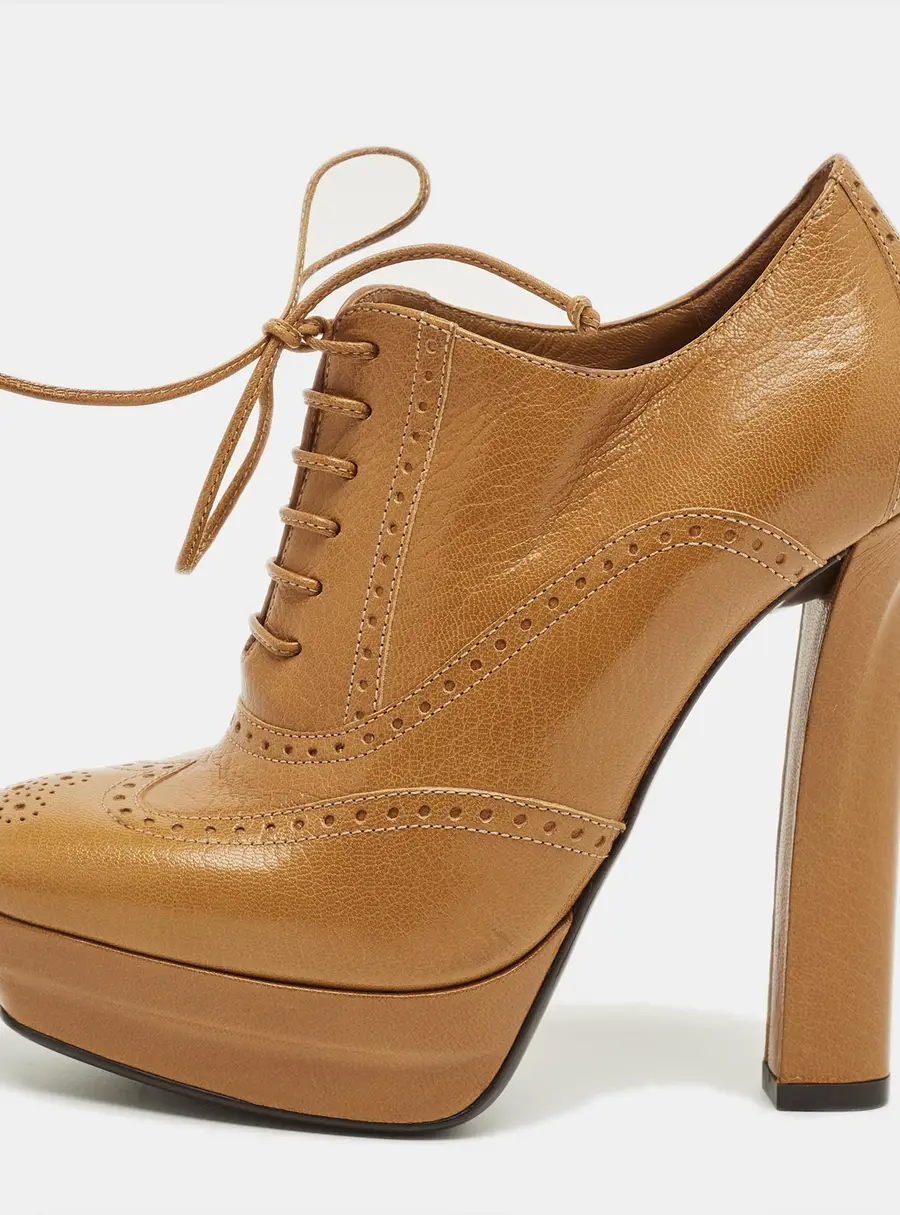 Bottega Veneta Brown Leather Brogue Lace Up Ankle Boots Size 37