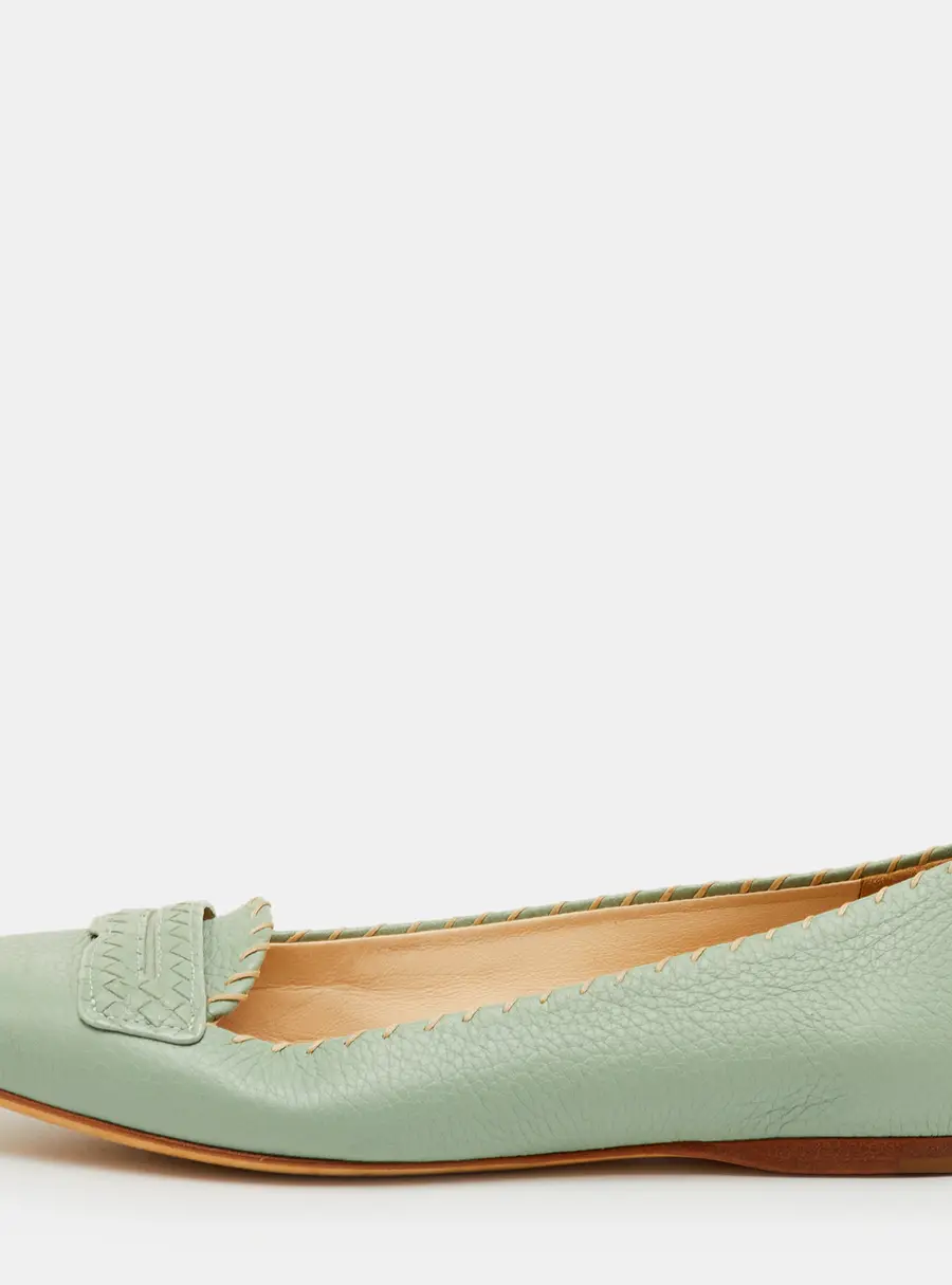 Bottega Veneta Size 38 Green Leather Ballet Flats