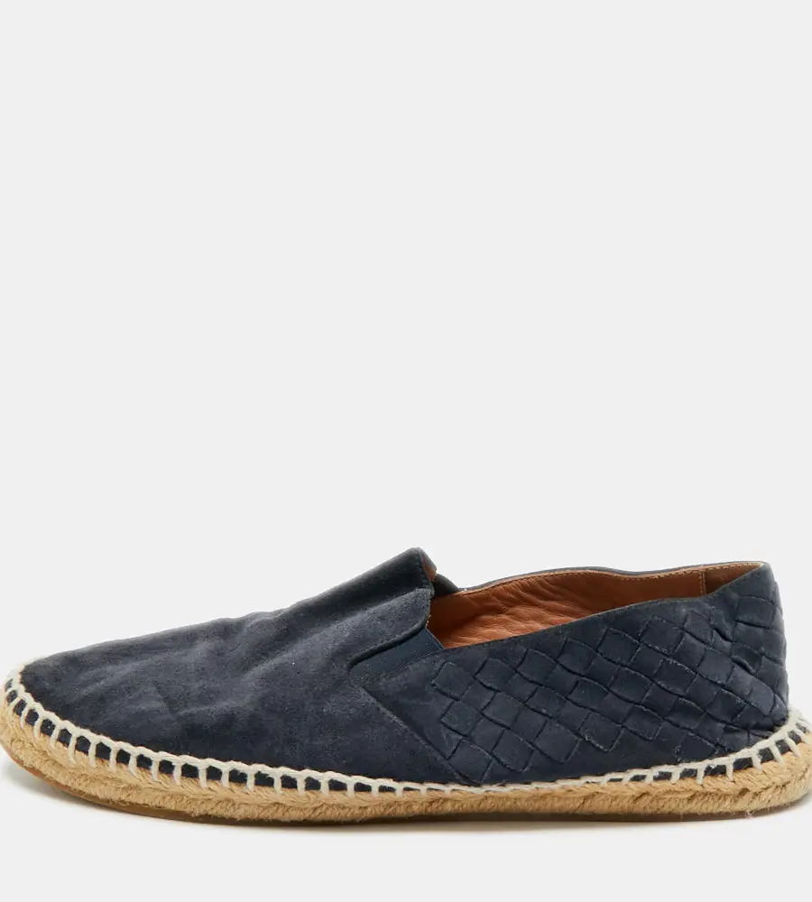Bottega Veneta Intrecciato Size 40 Navy Blue Suede Espadrille Flats