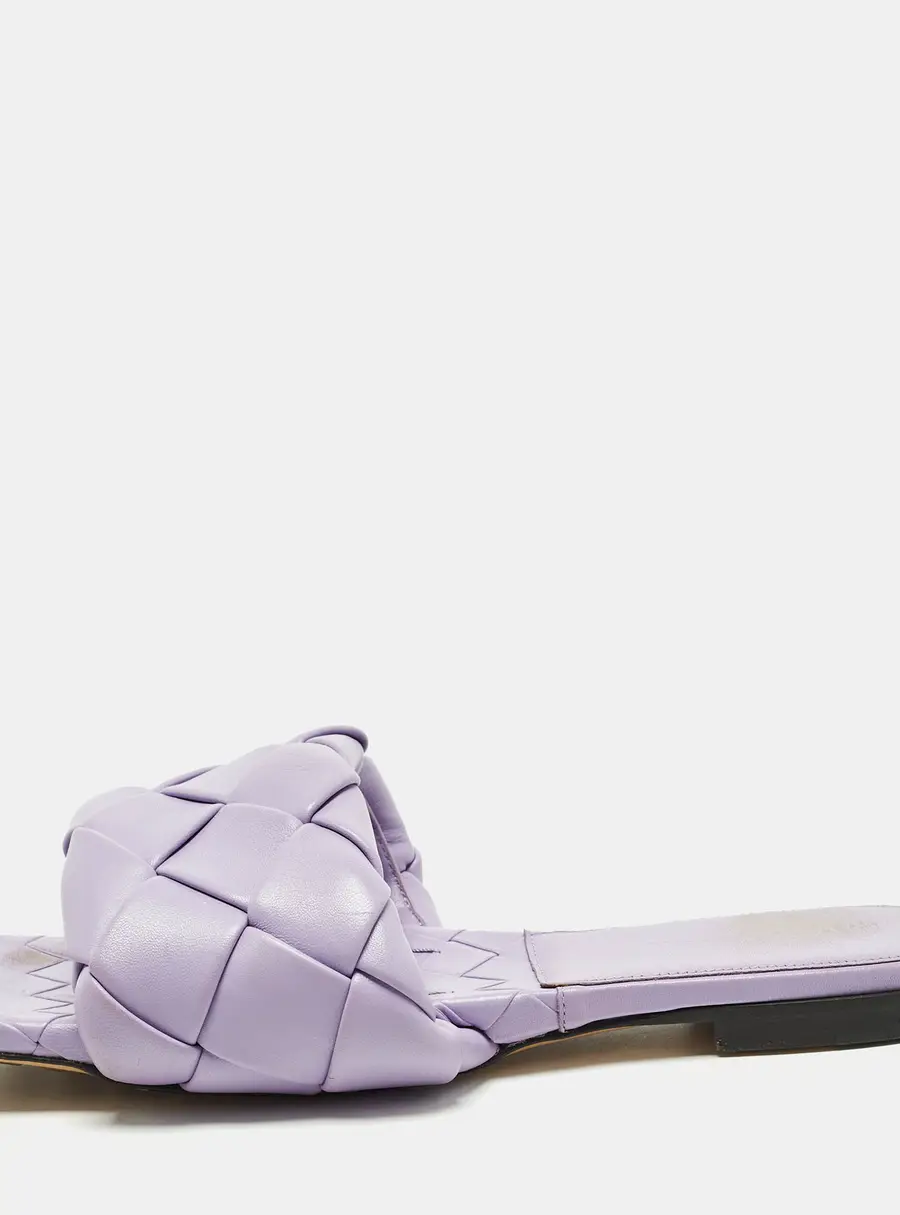 Bottega Veneta Lido Size 39 Purple Woven Leather Flat Slide