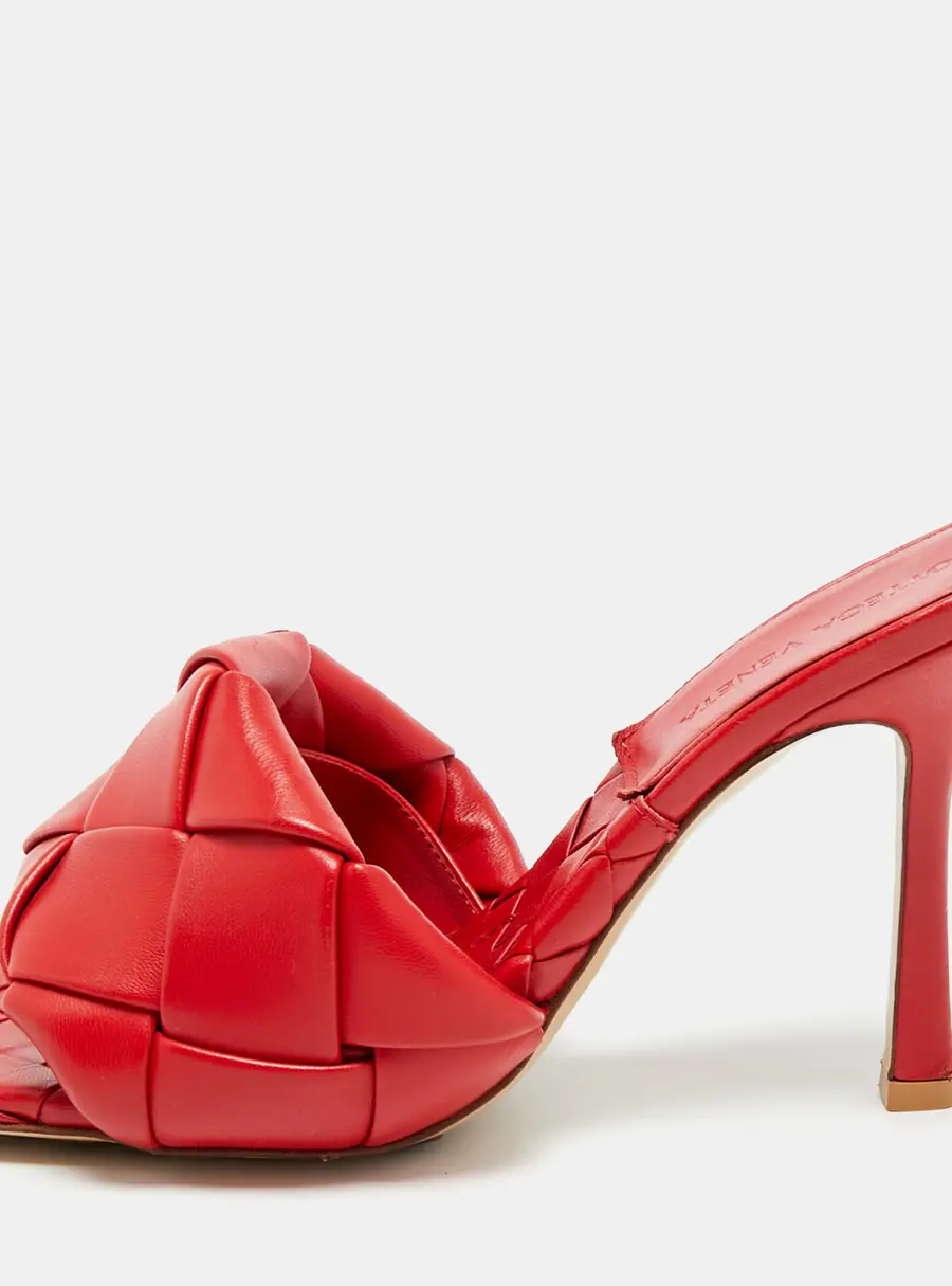 Bottega Veneta Lido Size 37 Red Intrecciato Leather Slide Sandals