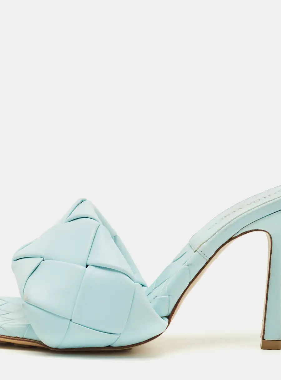 Bottega Veneta Lido Size 37.5 Blue Leather Slide Sandals