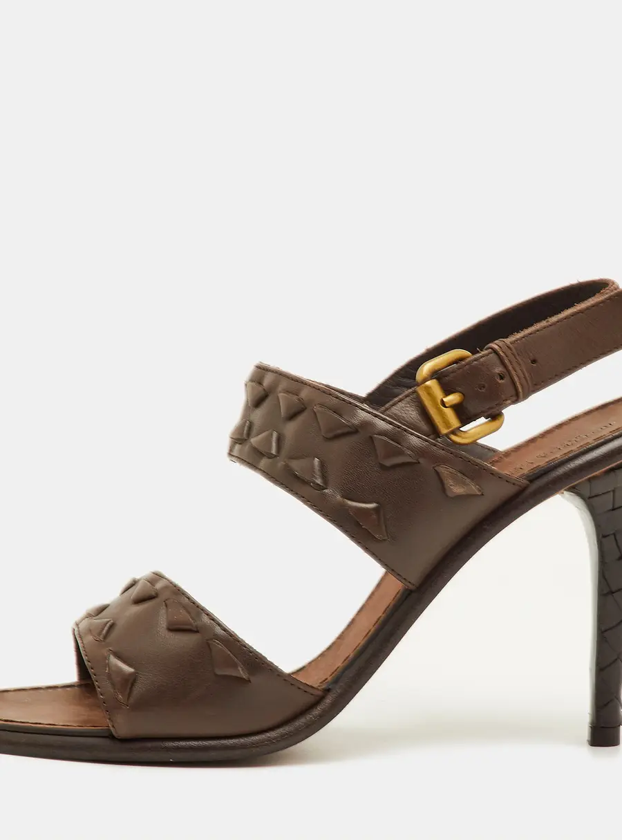 Bottega Veneta Double Strap Size 39.5 Dark Brown Weave Leather Slingback Sandals