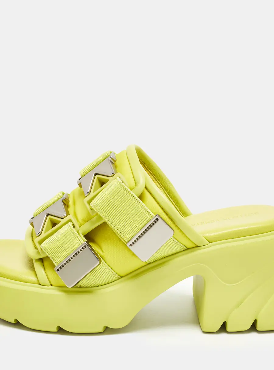 Bottega Veneta Flash Bomber Size 40 Neon Yellow Nylon and Leather Slide Sandals