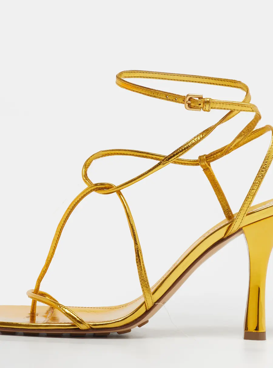 Bottega Veneta The Line Size 39 Gold Leather Ankle Strap Sandals