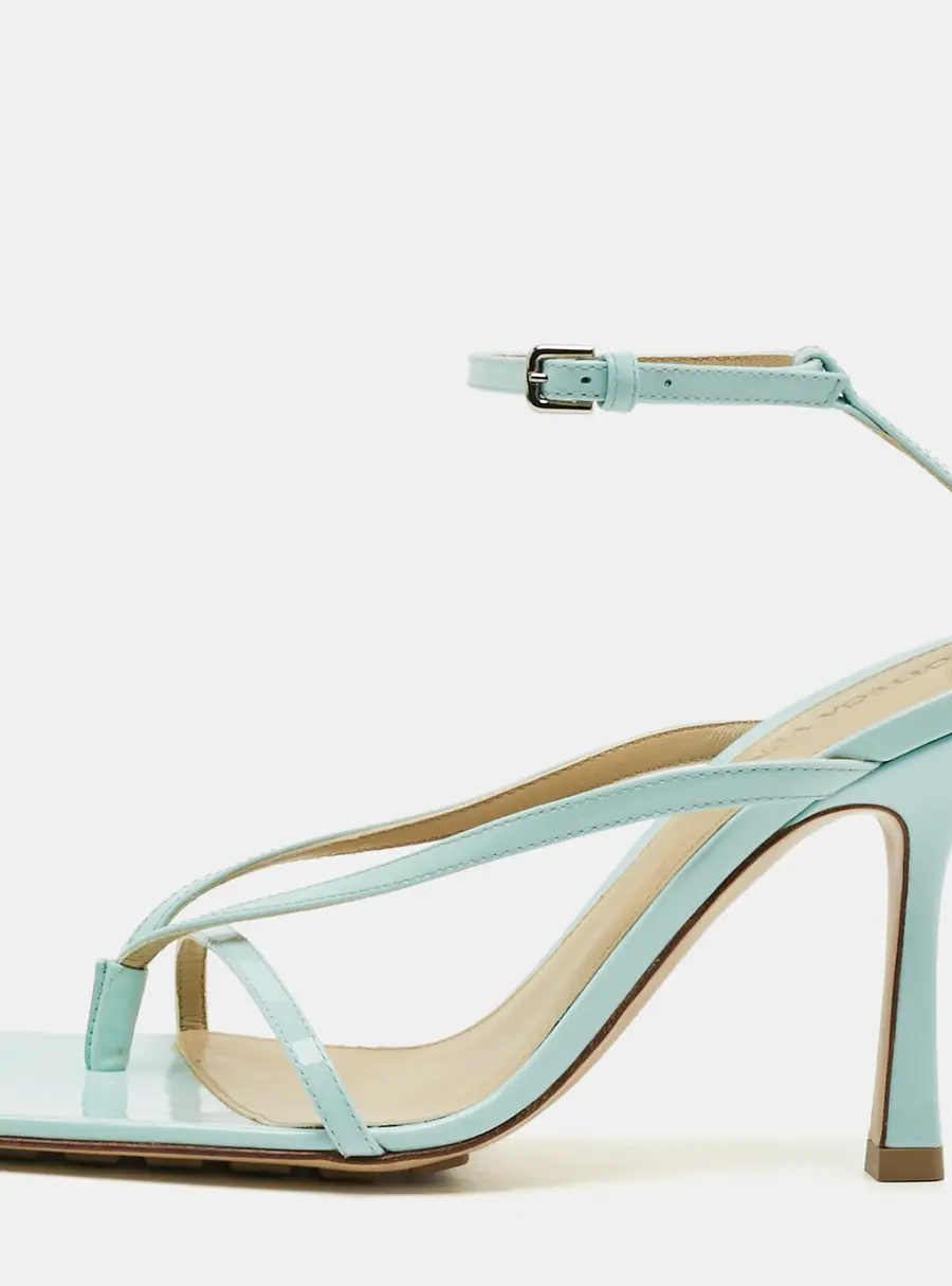 Bottega Veneta Stretch Size 37 Pale Blue Patent Leather Ankle Strap Sandals