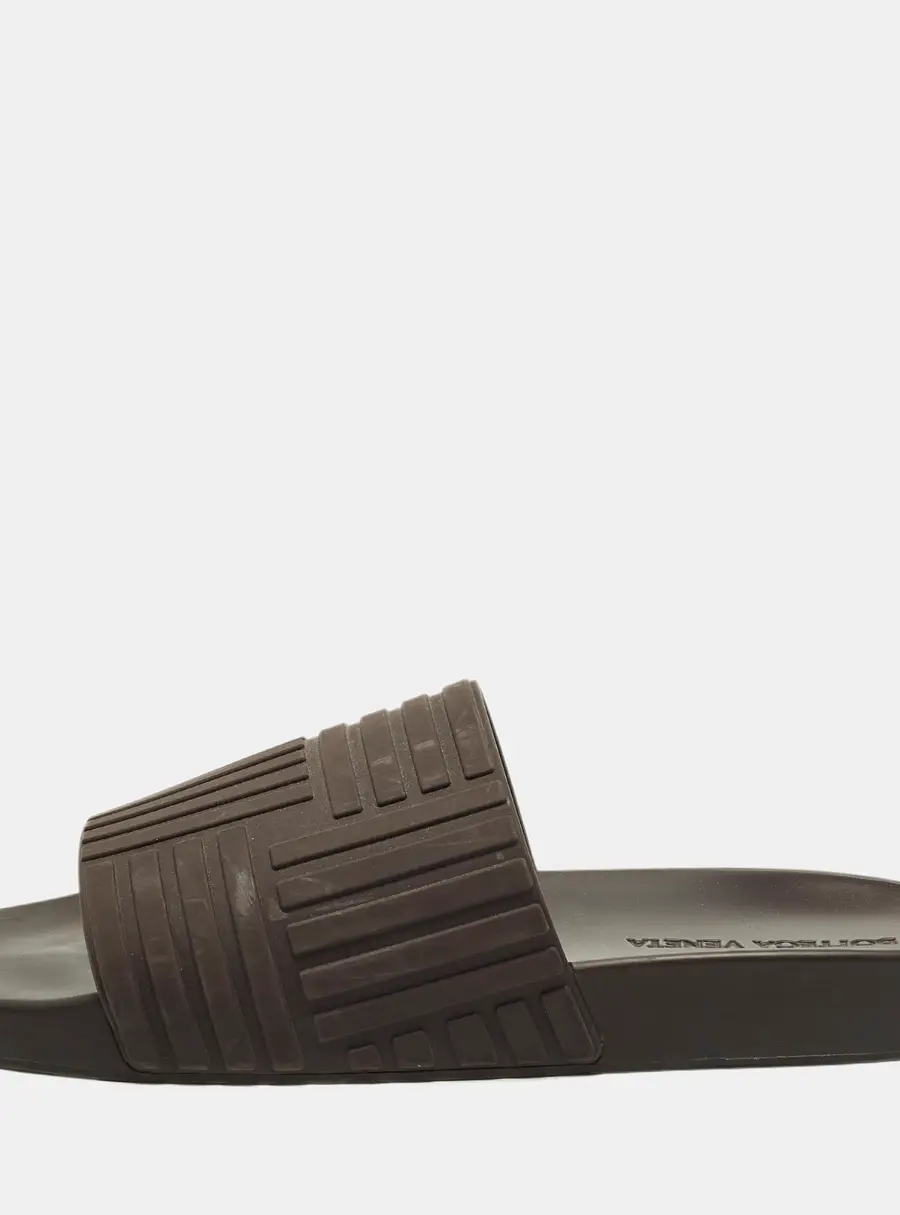 Bottega Veneta Size 44 Dark Brown Rubber Flat Slide