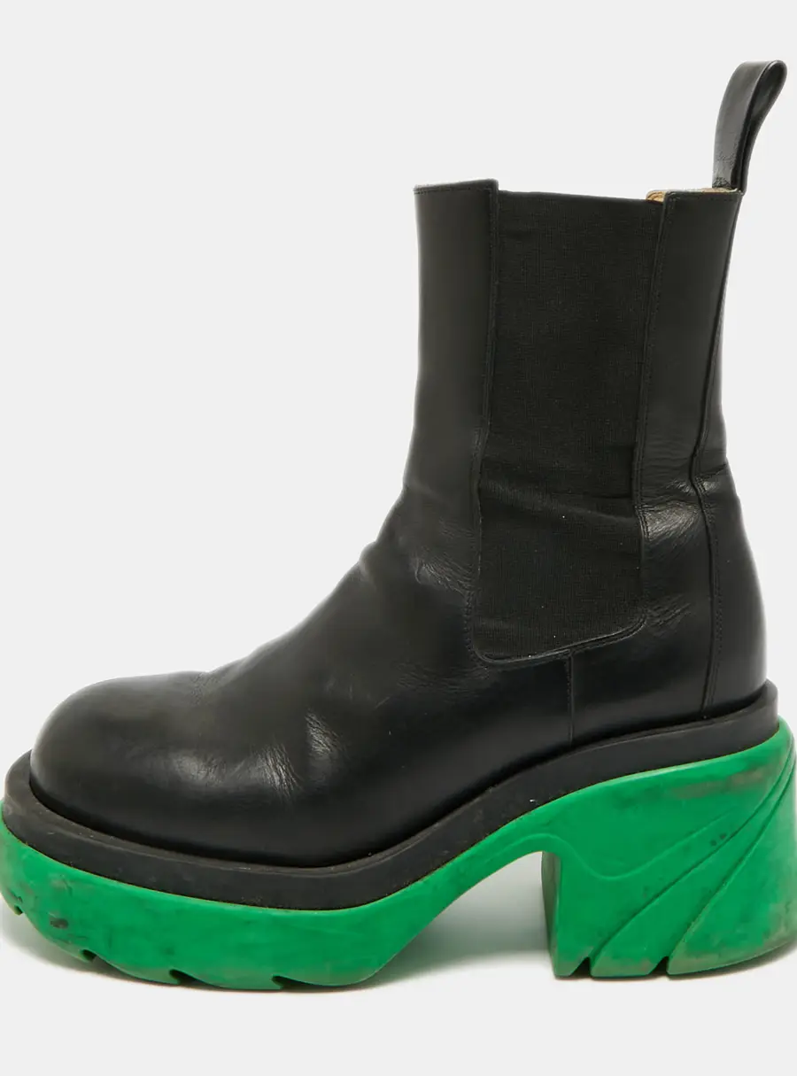 Bottega Veneta Tire Size 41 Black/Green Platform Chelsea Ankle Length Boots