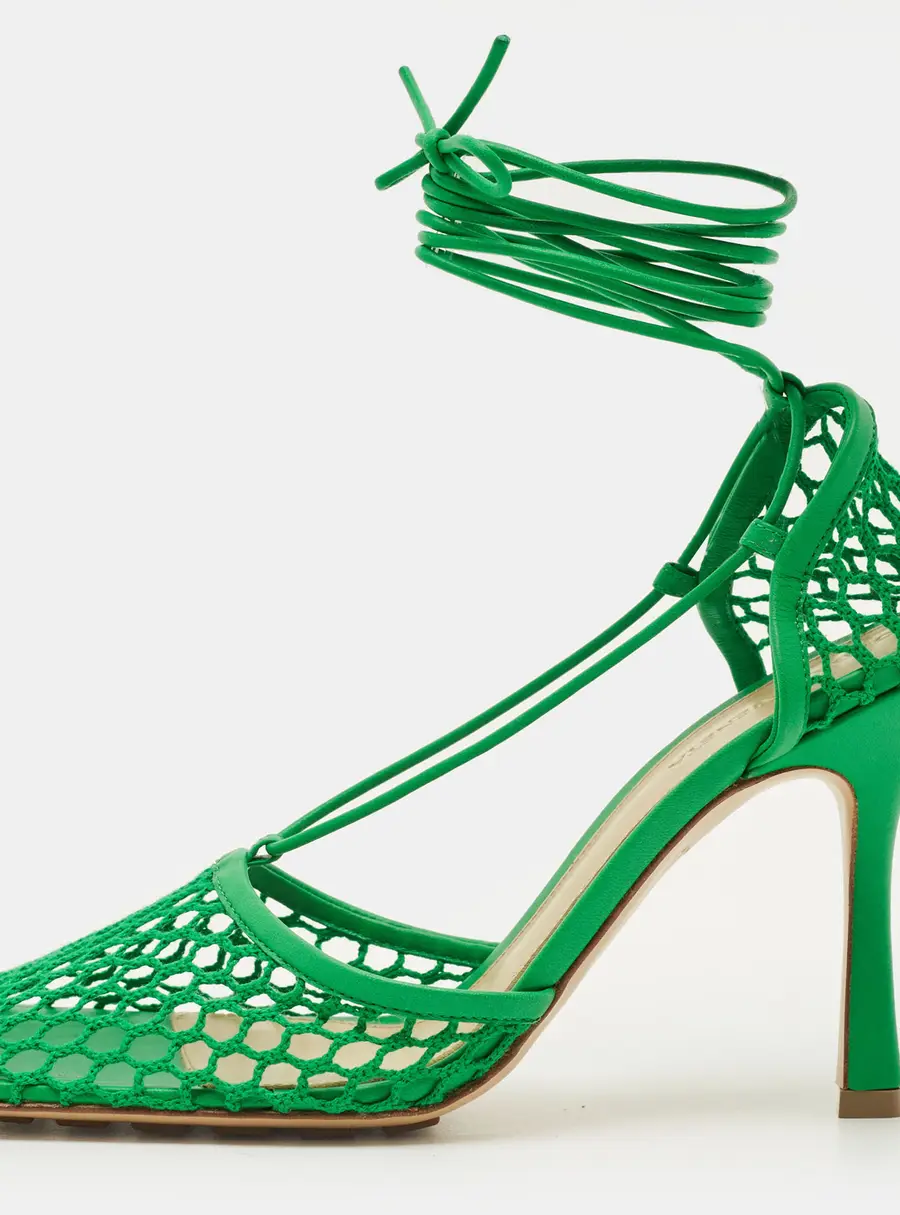 Bottega Veneta Stretch Size 39 Green Leather and Mesh Ankle Strap Sandals