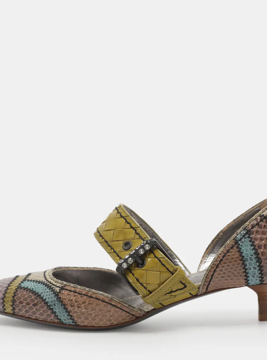 Bottega Veneta Size 35 Multicolor Patent Leather and Python Leather Pumps