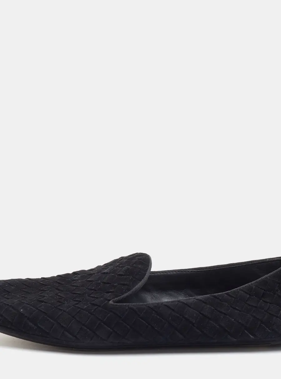 Bottega Veneta Fiandra Size 37 Black Intrecciato Suede Slip On Loafers