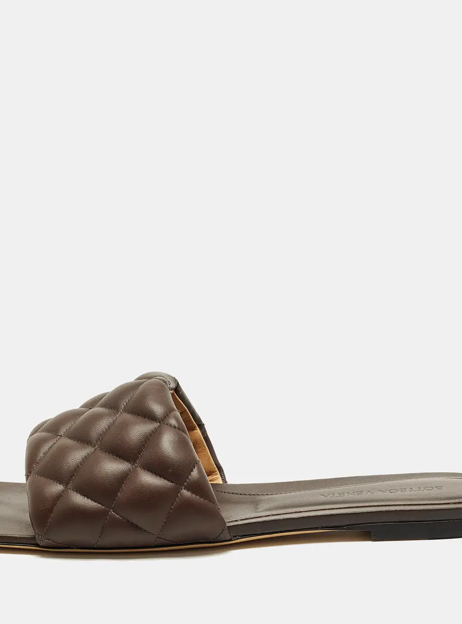 Bottega Veneta Cassette Padded Size 40 Brown Leather Flat Slide