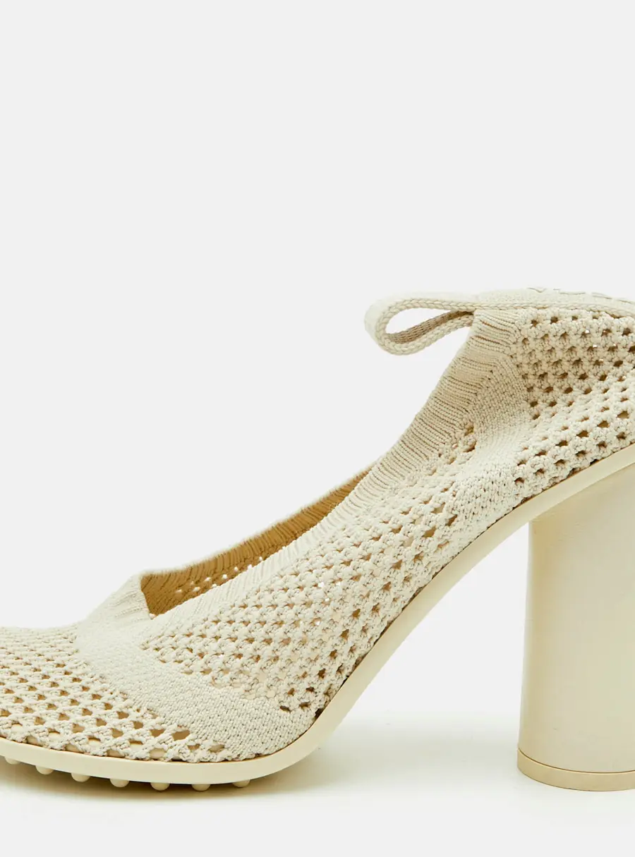 Bottega Veneta Atomic Size 38 Beige Knit Fabric Block Heel Pumps