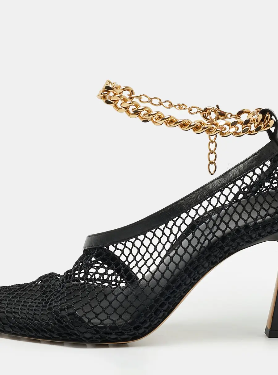 Bottega Veneta Stretch Size 36 Black Leather and Mesh D'orsay Pumps