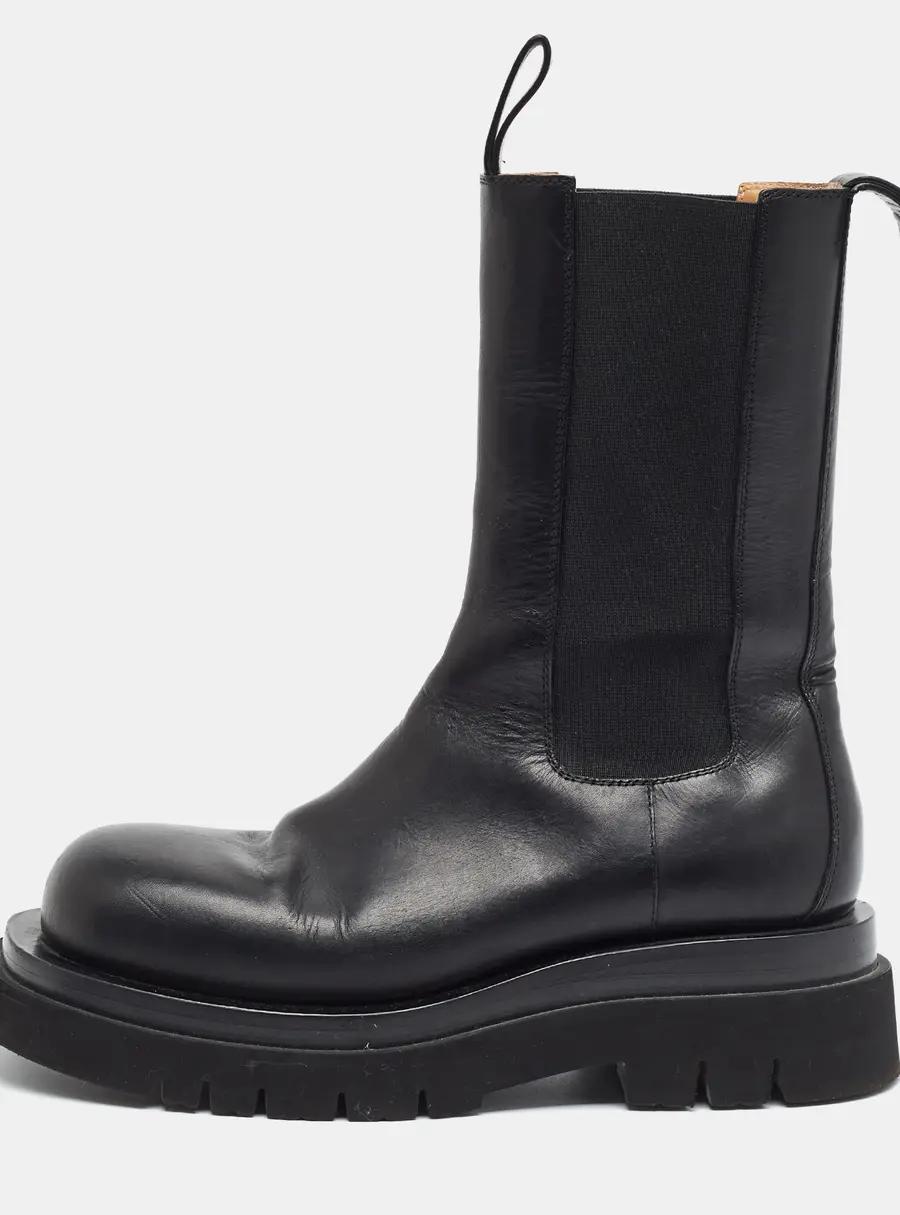 Bottega Veneta Lug Size 37.5 Black Leather Mid Calf Boots