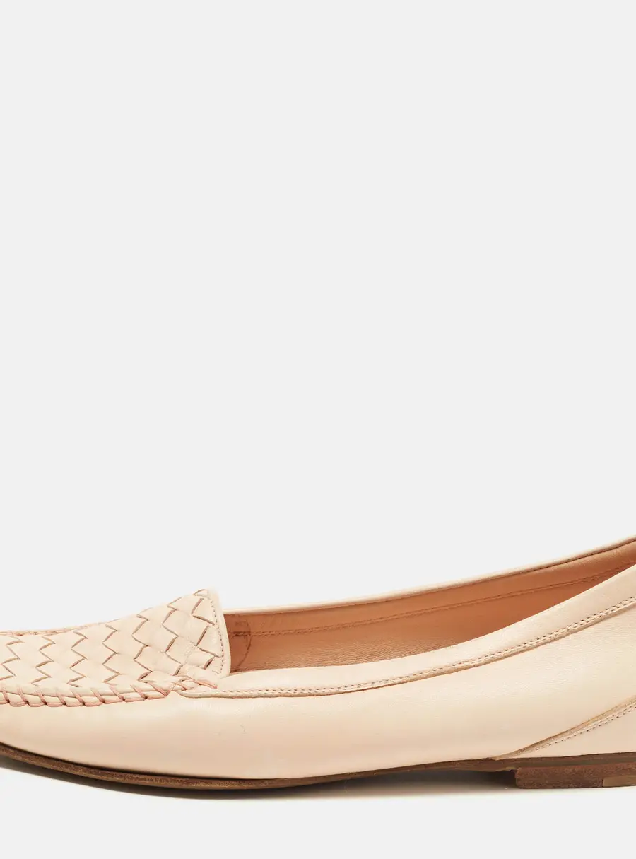 Bottega Veneta Veneta Size 38 Beige Intrecciato Leather Smoking Slippers