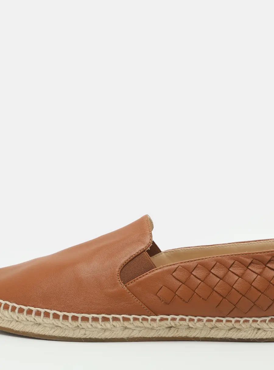 Bottega Veneta Size 37 Brown Intrecciato Leather Espadrilles Flats