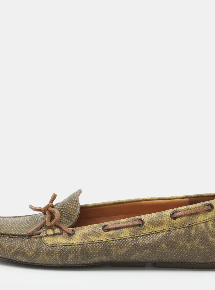 Bottega Veneta Size 37.5 Yellow/Brown Karung Leather and Suede Loafers